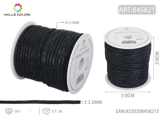 Cordino Strass Nero per Borse Handmade – Rotolo 30 Metri | Mille Colori - WE MAKE DIY - MILLE COLORI