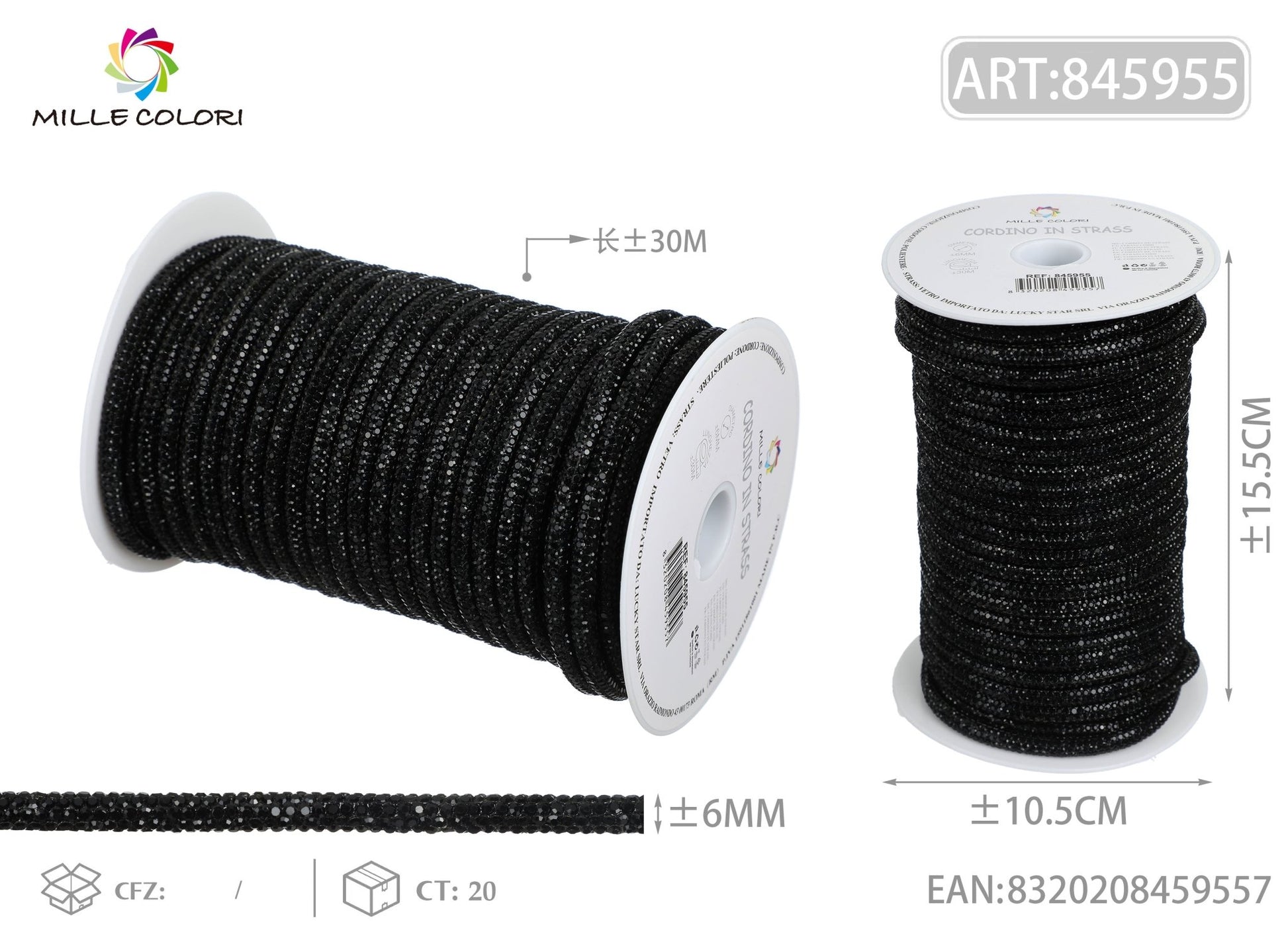 Cordino Strass Nero per Borse Handmade – Rotolo 30 Metri | Mille Colori - WE MAKE DIY - MILLE COLORI
