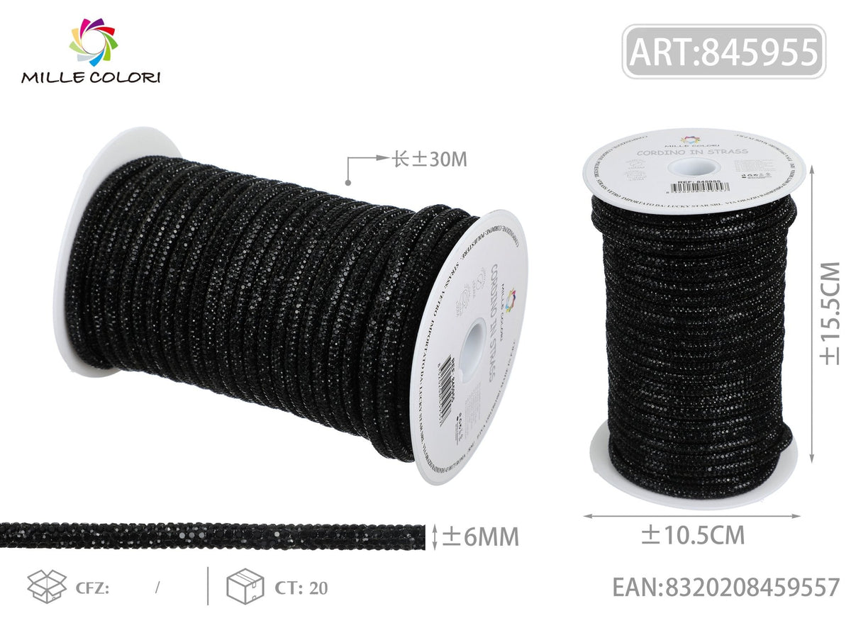 Nero – Cordino Strass 3,5 mm/30 m – Tutti i Colori – Immagine 4 di 4