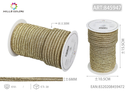 Oro – Cordino Strass 6 mm/30 m – Tutti i Colori – Immagine 1 di 4