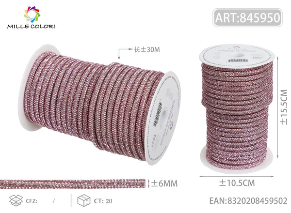 Rosa – Cordino Strass 6 mm/30 m – Tutti i Colori – Immagine 1 di 4