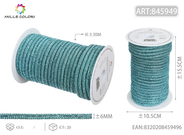 Turchese – Cordino Strass 6 mm/30 m – Tutti i Colori – Immagine 1 di 4