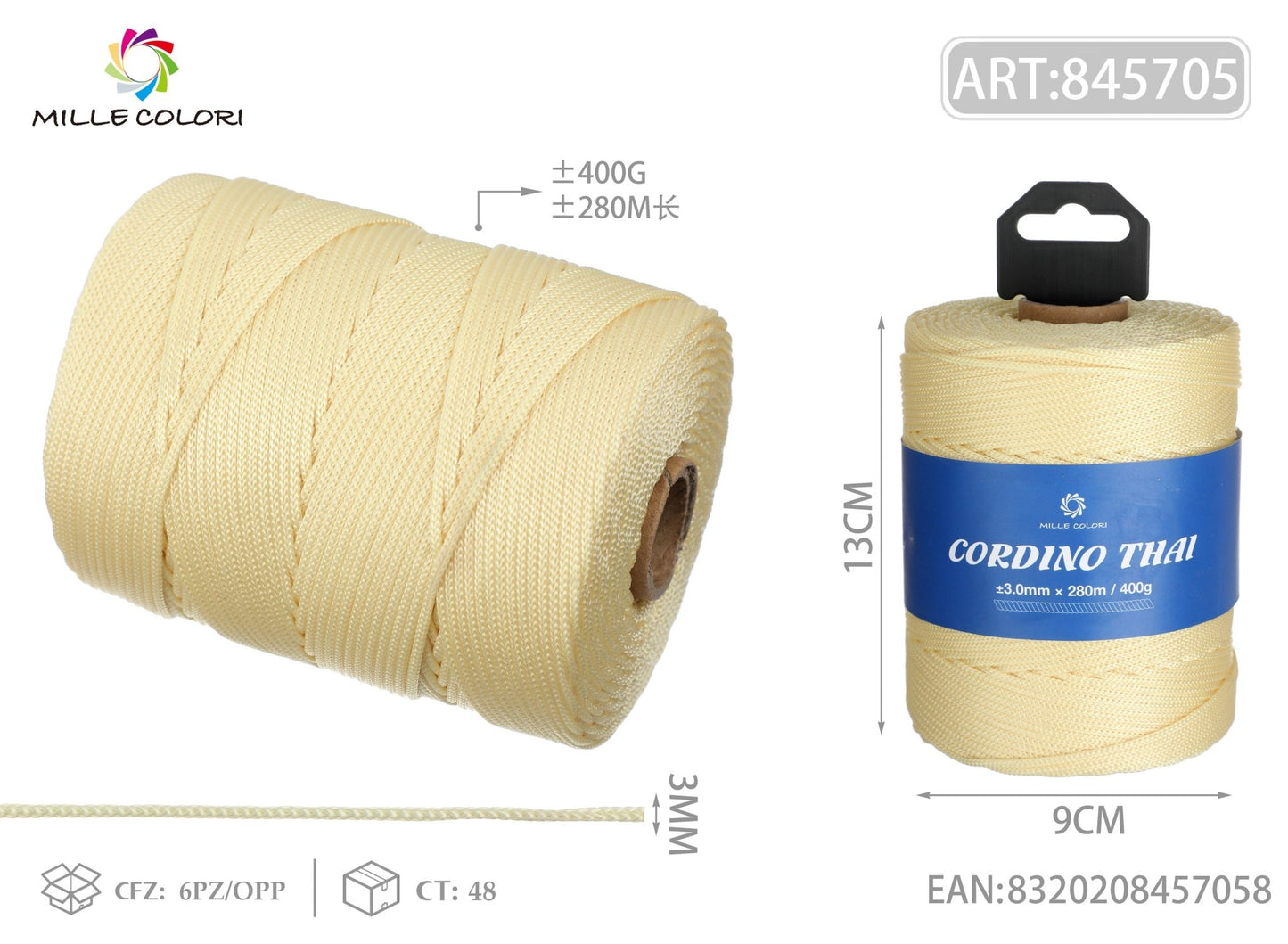 CORDINO THAI BEIGE 3MM 300M 400G - MILLE COLORI - WE MAKE DIY - MILLE COLORI