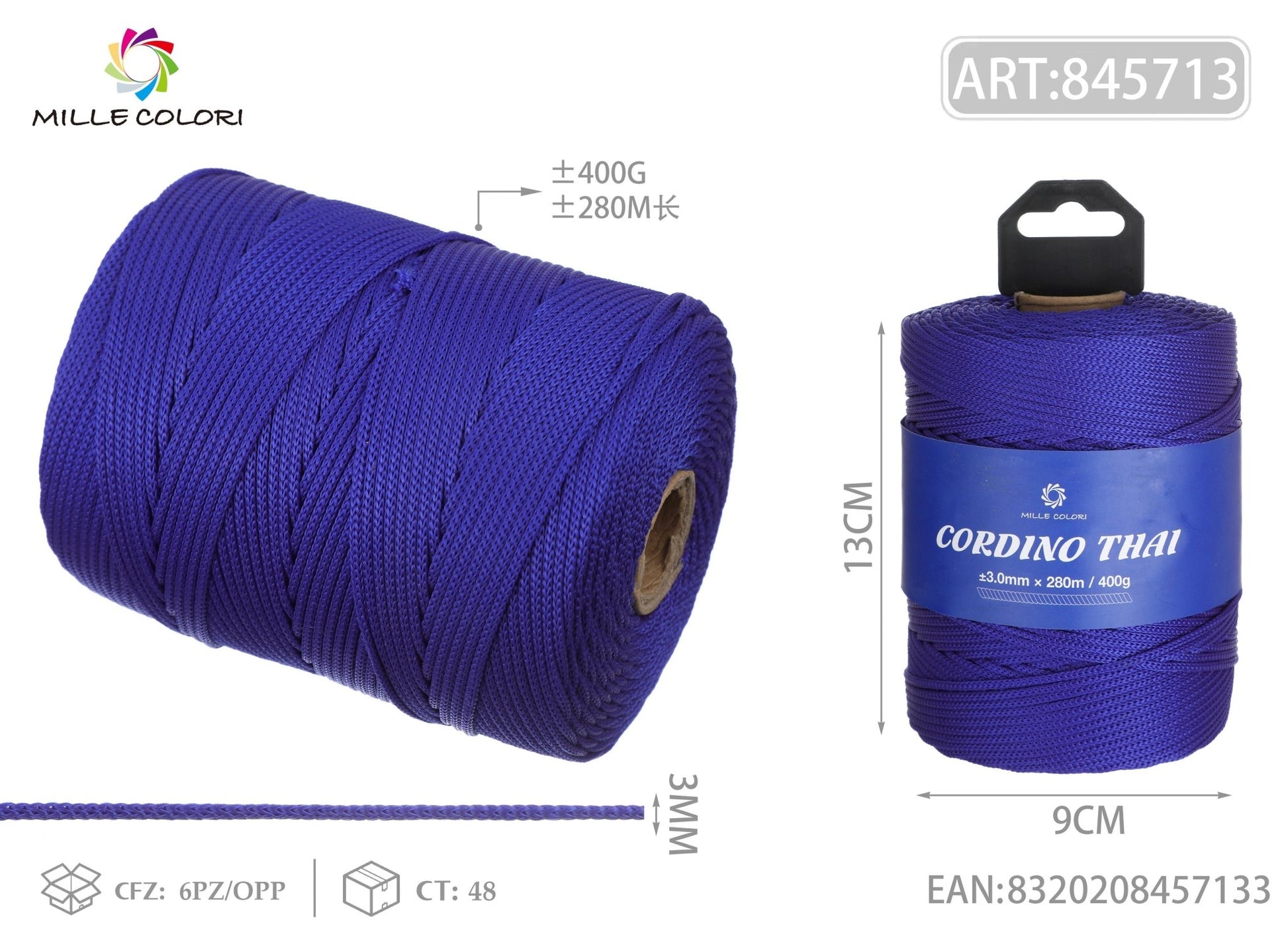 CORDINO THAI BLU 3MM 300M 400G - MILLE COLORI - WE MAKE DIY - MILLE COLORI