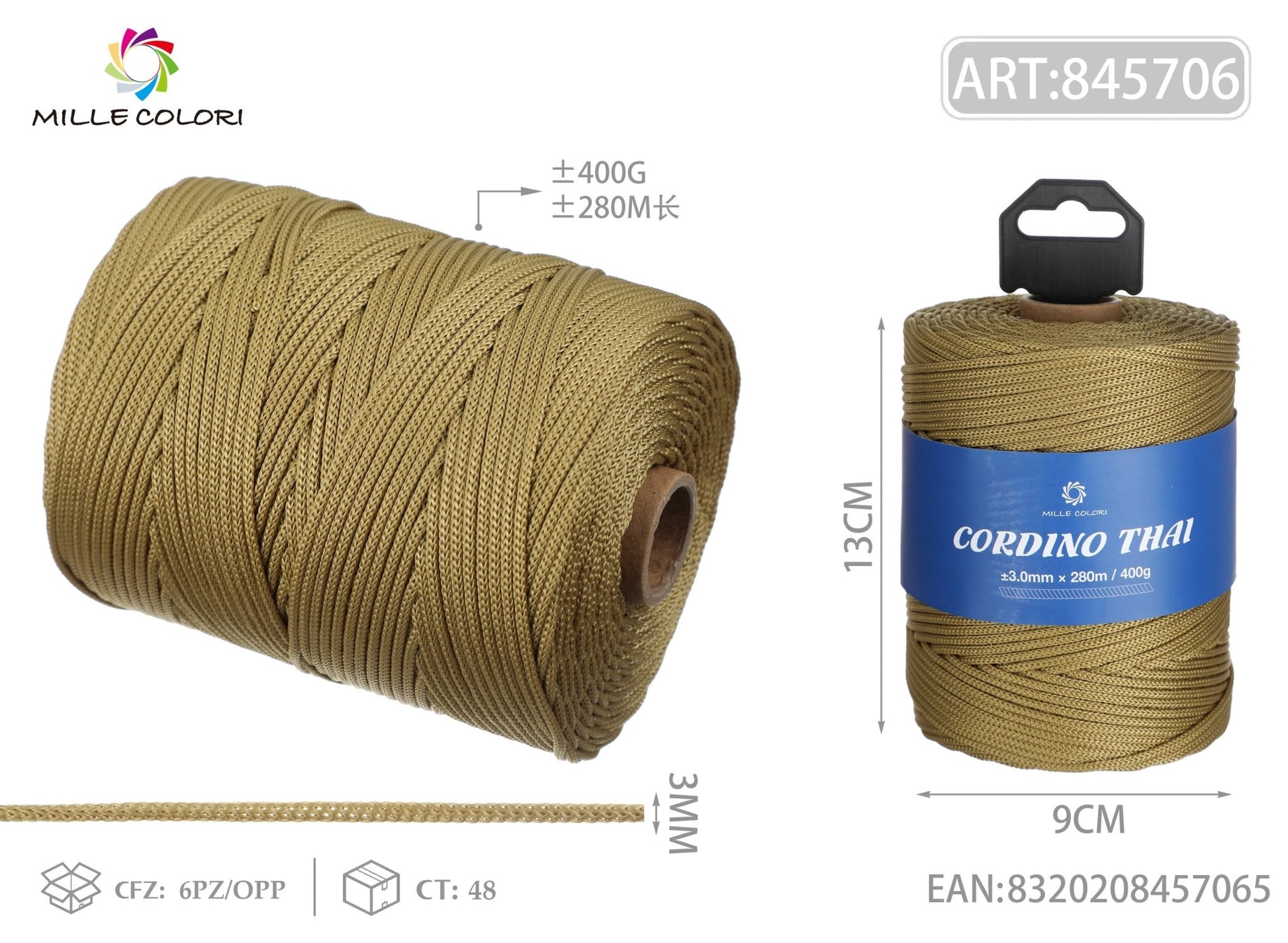 CORDINO THAI CACCHI 3MM 300M 400G - MILLE COLORI - WE MAKE DIY - MILLE COLORI