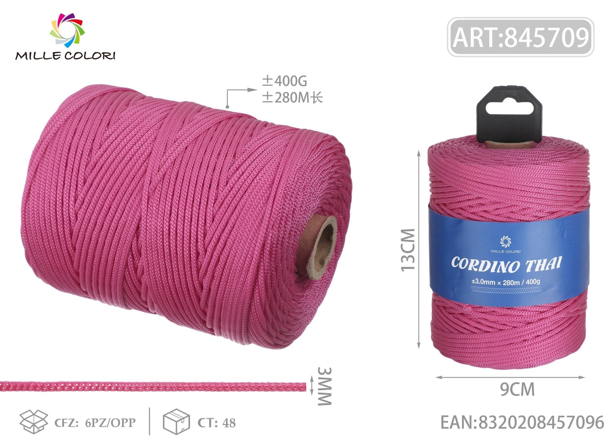 CORDINO THAI FUXIA 3MM 300M 400G - MILLE COLORI - WE MAKE DIY - MILLE COLORI