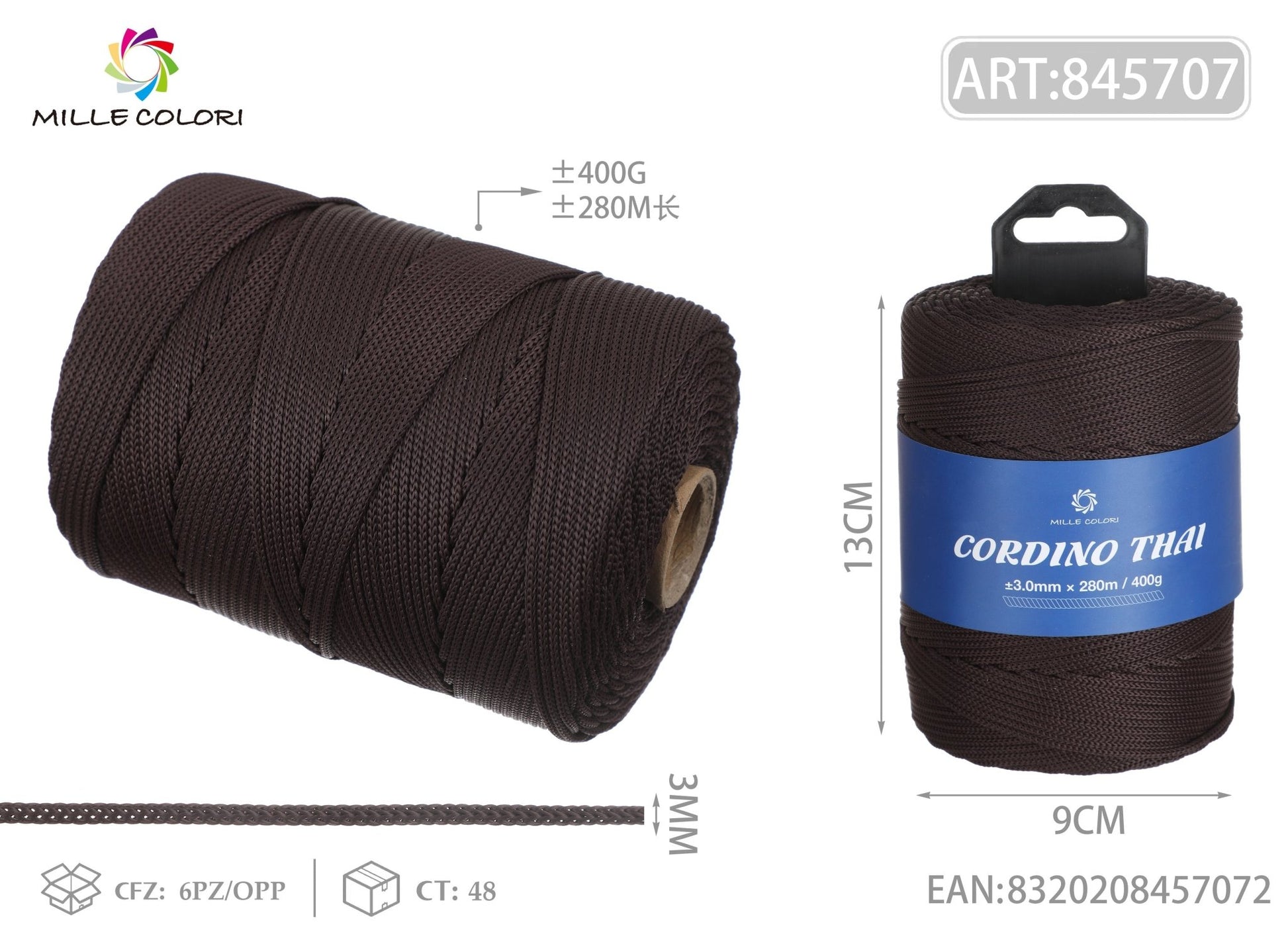 CORDINO THAI MARRONE 3MM 300M 400G - MILLE COLORI - WE MAKE DIY - MILLE COLORI