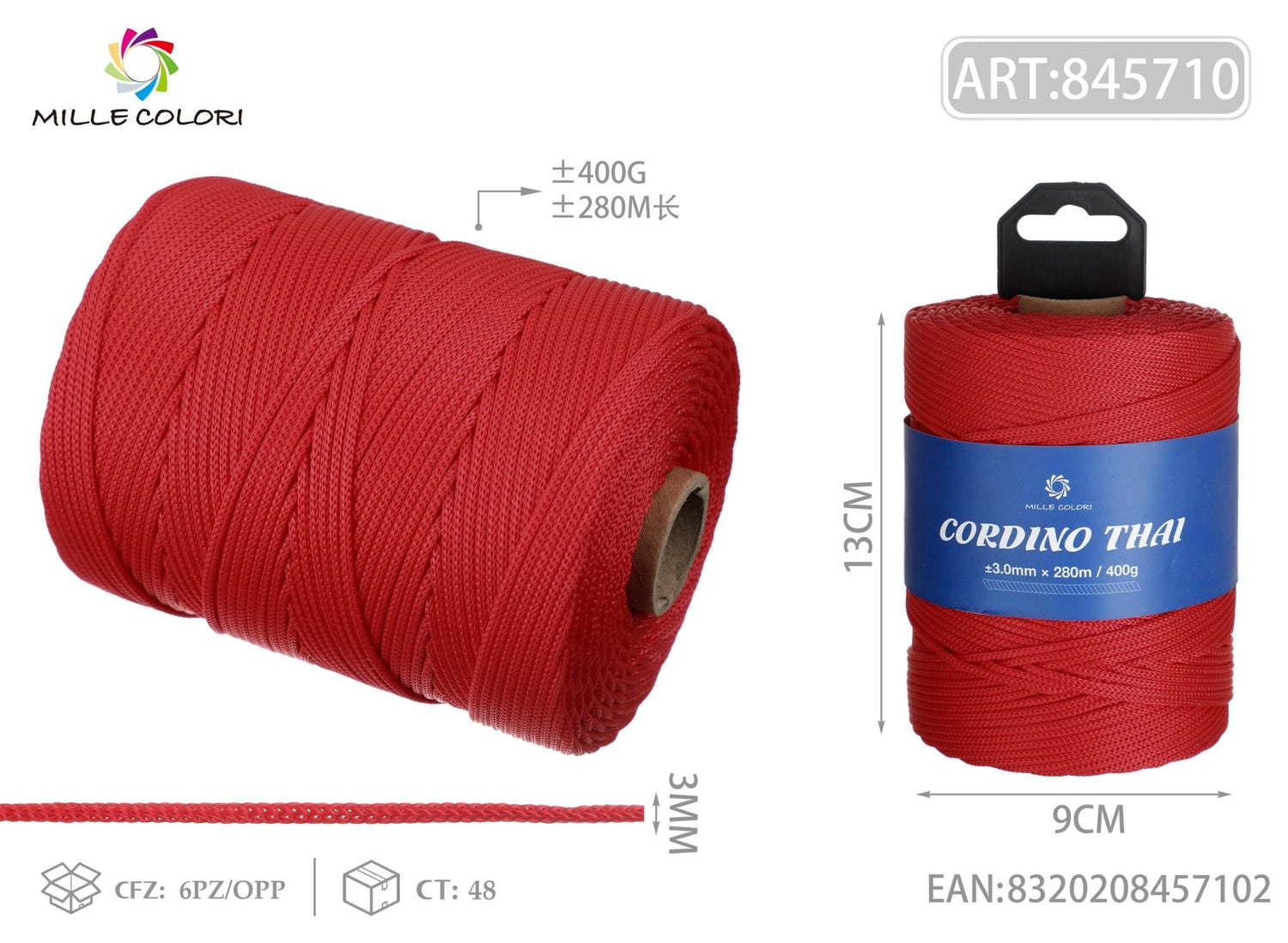 CORDINO THAI ROSSO 3MM 300M 400G - MILLE COLORI - WE MAKE DIY - MILLE COLORI