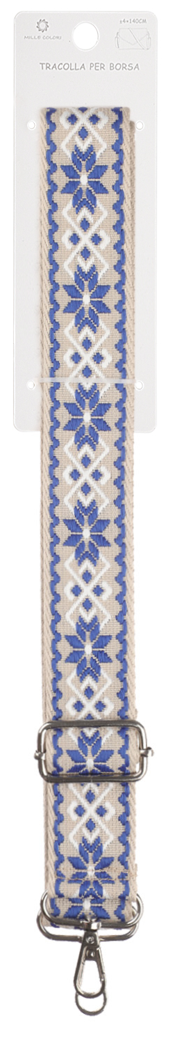 Tracolla Regolabile per Borsa – Cinturino con Ricamo a Fiori e Motivo Geometrico, Ganci in Metallo - 140cm/5cm