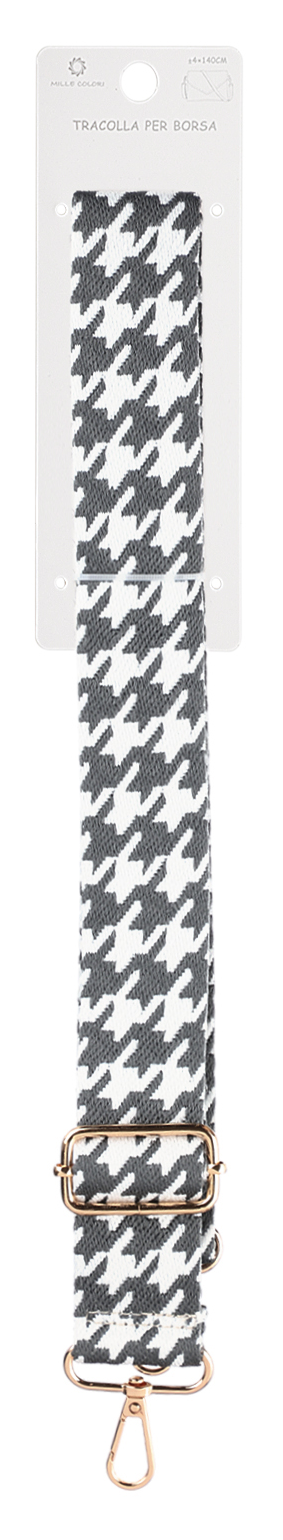 Tracolla Regolabile per Borsa  Cinturino con Motivo Pied de Poule Classico, Ganci in Metallo -140cm/4cm