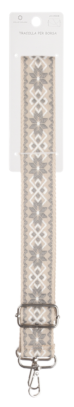 Tracolla Regolabile per Borsa Cinturino in Tessuto Ricamato Ganci in Metallo – Ricambio Universale Stile Etnico  -140cm/4cm