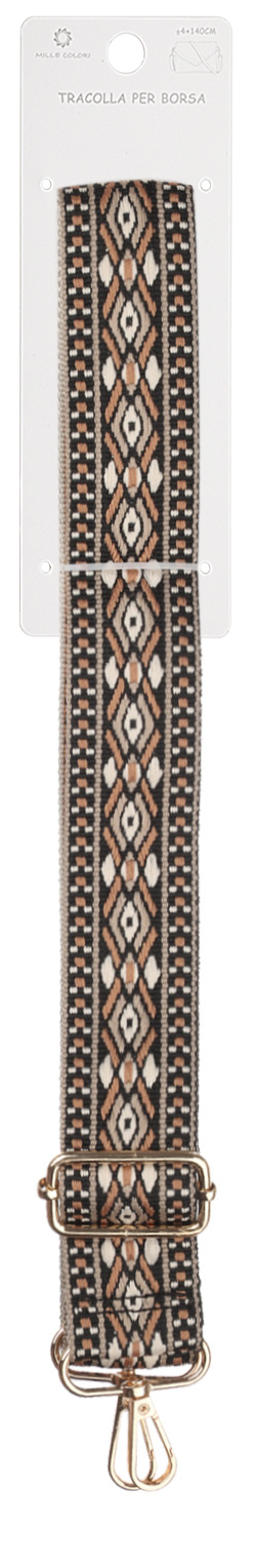Tracolla Regolabile per Borsa  Cinturino con Motivo Ricamato Fine,  Ganci in Metallo -140cm/4cm
