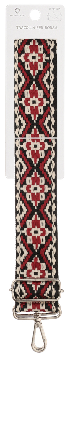 Tracolla Regolabile per Borsa – Cinturino con Motivo a Mosaico Etno-Boho,  Ganci in Metallo -140cm/5cm