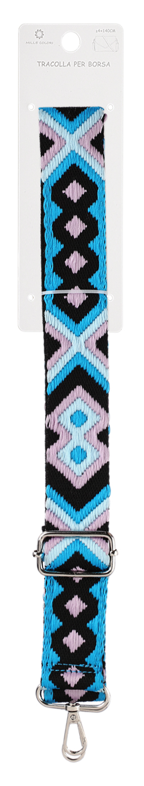Tracolla Regolabile per Borsa  Cinturino con Motivo Etnico Multicolore, Ganci in Metallo -140cm/4cm