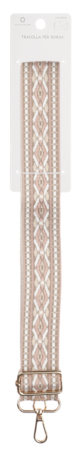 Tracolla Regolabile per Borsa  Cinturino con Motivo Ricamato Fine,  Ganci in Metallo -140cm/4cm