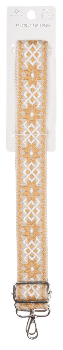Tracolla Regolabile per Borsa Cinturino in Tessuto Ricamato Ganci in Metallo – Ricambio Universale Stile Etnico  -140cm/4cm
