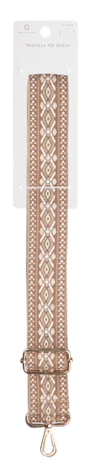 Tracolla Regolabile per Borsa  Cinturino con Motivo Ricamato Fine,  Ganci in Metallo -140cm/4cm