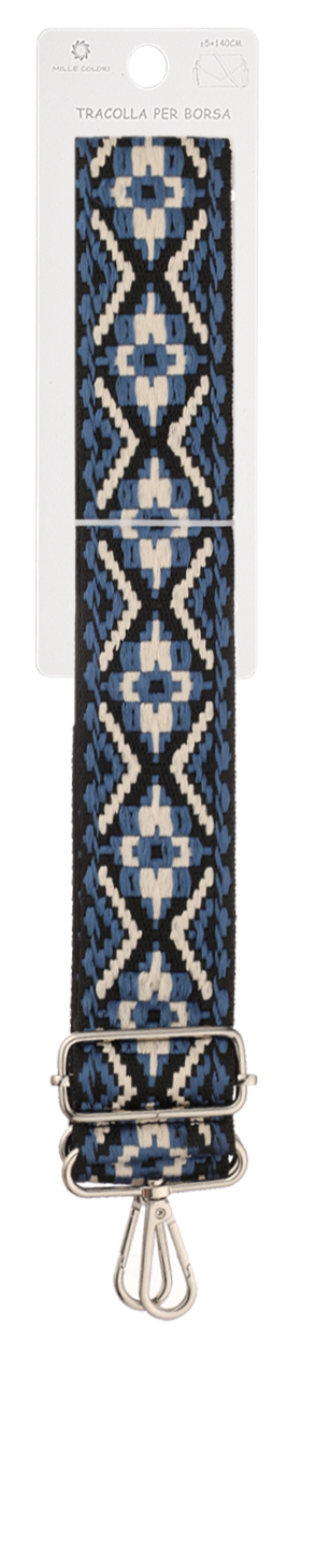 Tracolla Regolabile per Borsa – Cinturino con Motivo a Mosaico Etno-Boho,  Ganci in Metallo -140cm/5cm