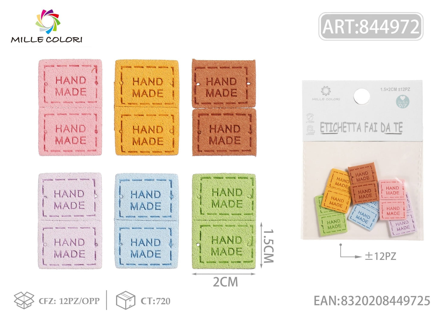 Etichette handmade colori chiari 1.5x2cm 12pz - WE MAKE DIY - MILLE COLORI