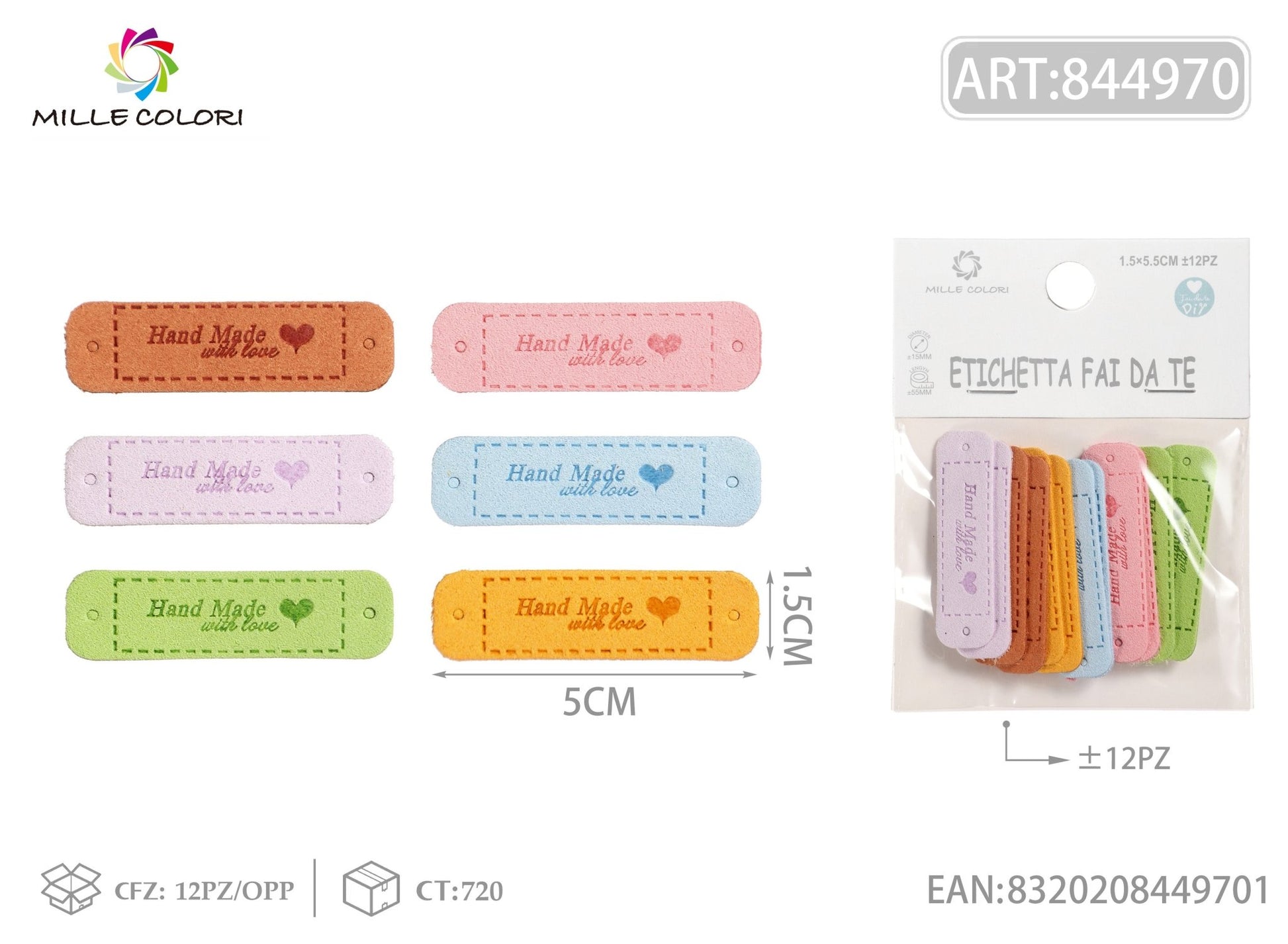 Etichette handmade colori chiari 1.5x5.5cm 12pz - WE MAKE DIY - MILLE COLORI