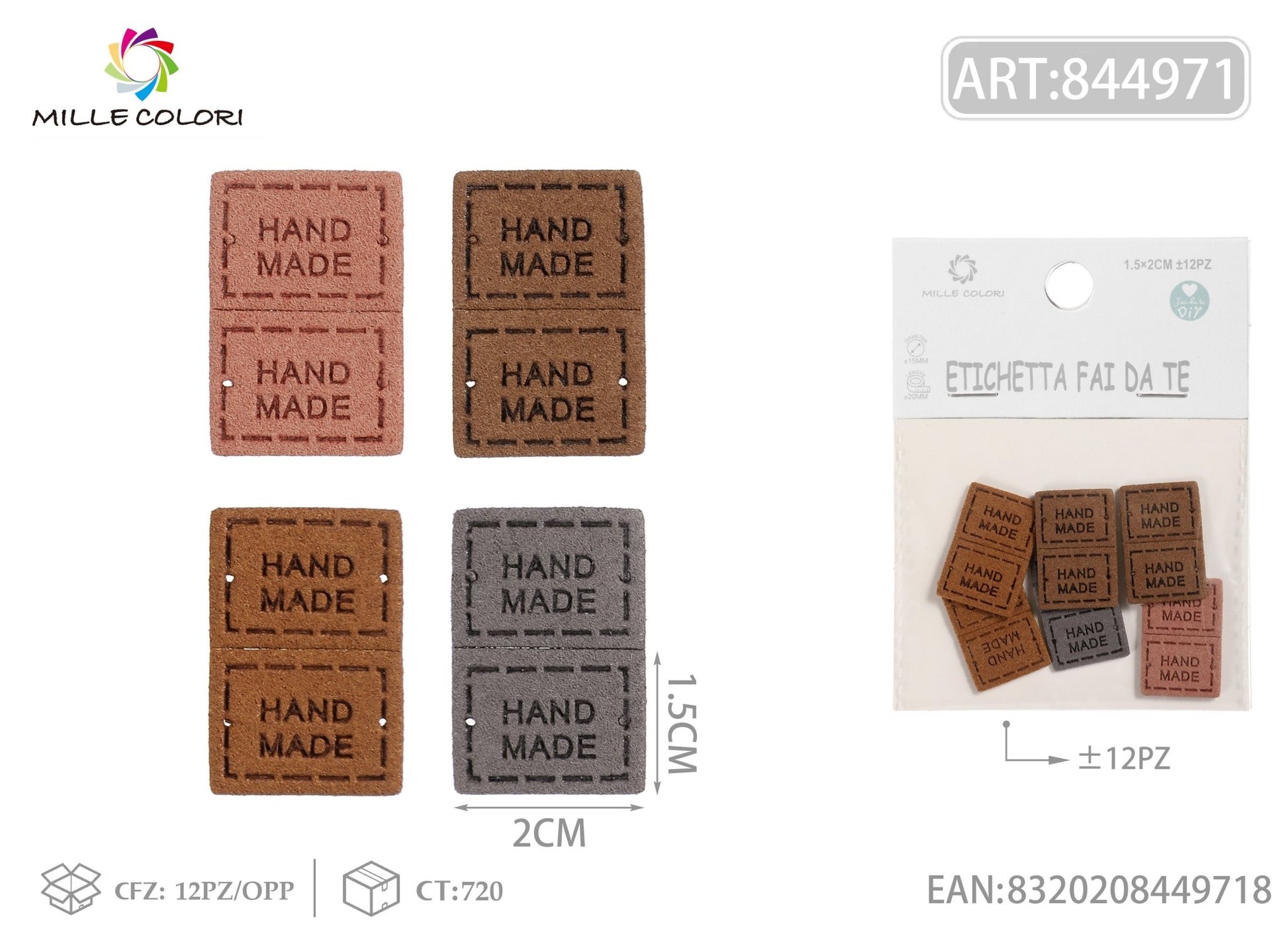 Etichette handmade colori scuri 1.5x2cm 12pz - WE MAKE DIY - MILLE COLORI