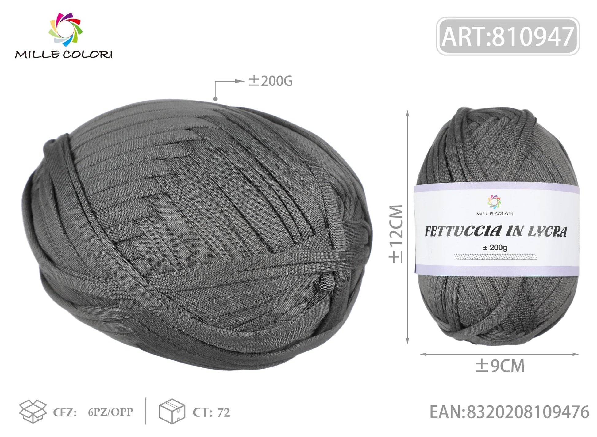 FETTUCCIA IN LYCRA 200G GRIGIO SCURO - WE MAKE DIY - MILLE COLORI