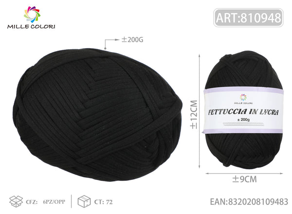 FETTUCCIA IN LYCRA 200G NERO - WE MAKE DIY - MILLE COLORI