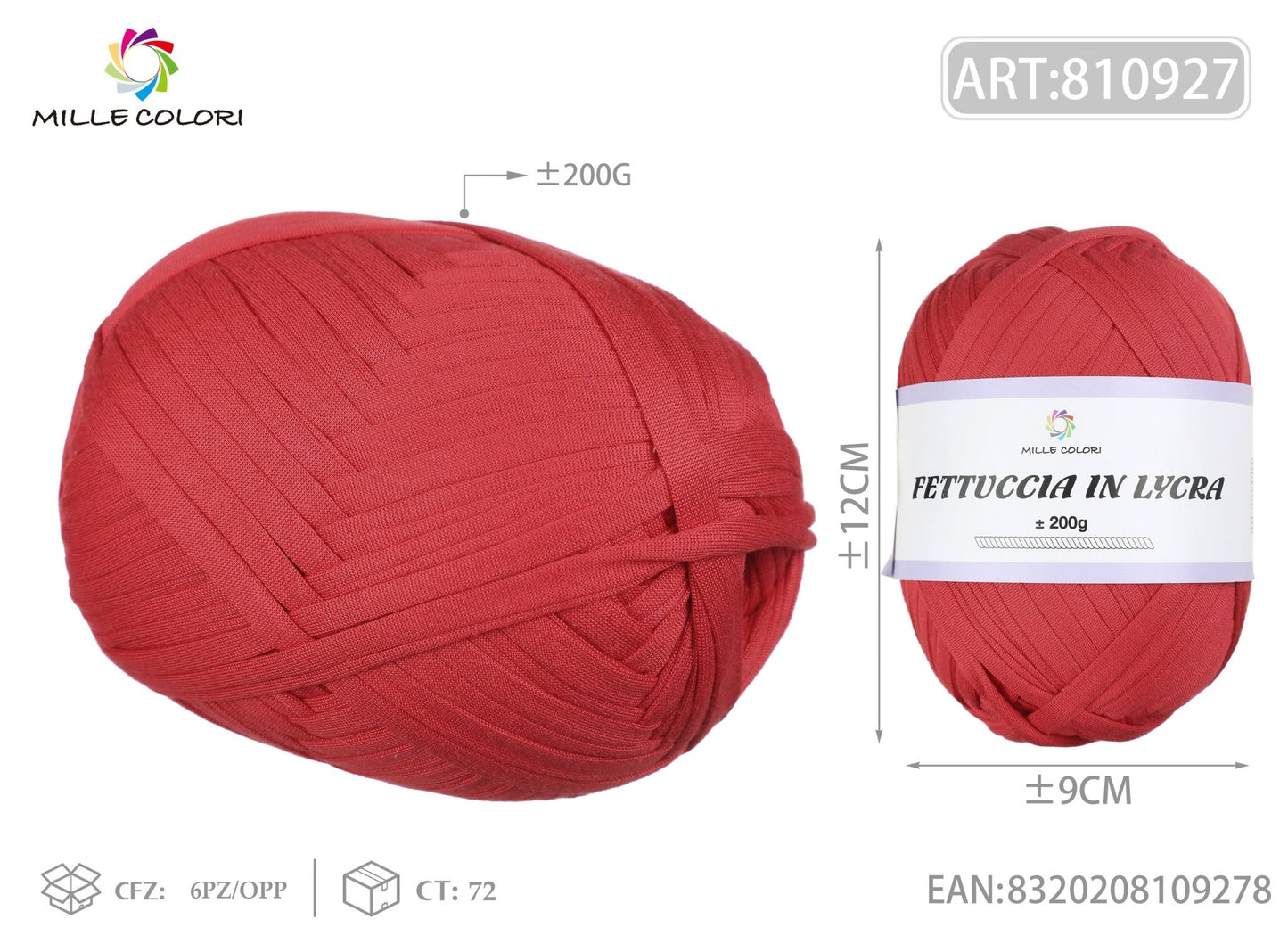 FETTUCCIA IN LYCRA 200G ROSSO VIVO - WE MAKE DIY - MILLE COLORI