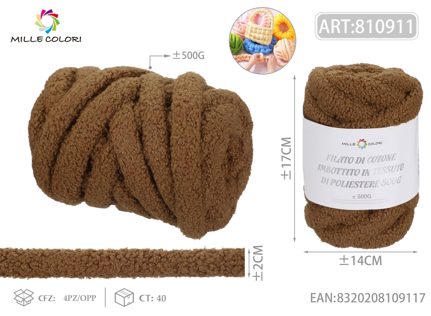 Filato Marshmellow Peluche 500g Marrone Mille Colori per borse handmade