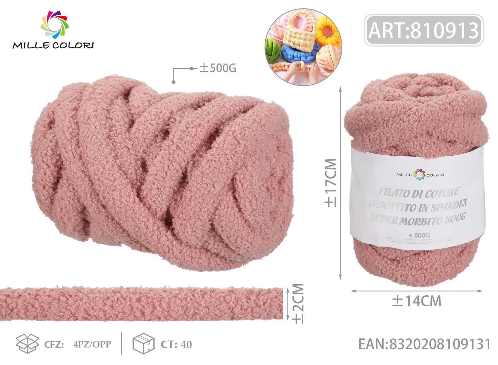 Filato Marshmellow Peluche 500g Rosa Mille Colori per borse handmade