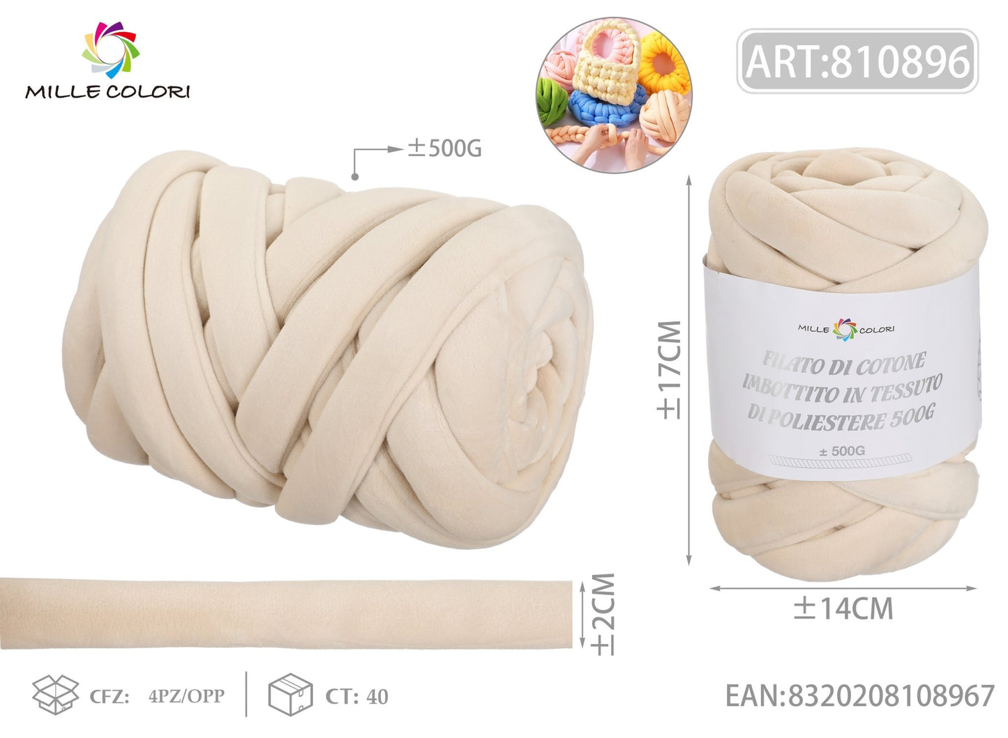 Filato Marshmellow Velluto 500g Beige Sabbia Mille Colori per borse handmade