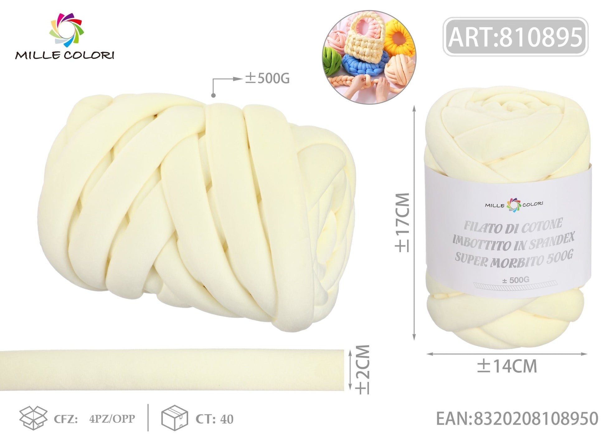 Filato Marshmellow Velluto 500g Giallo Crema Mille Colori per borse handmade