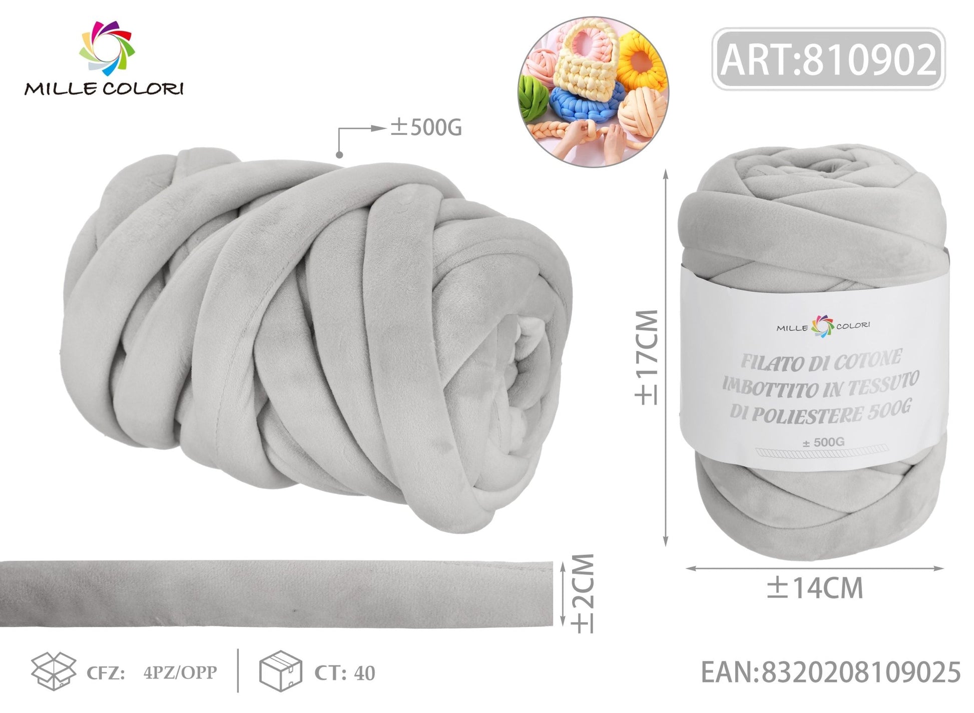 Filato Marshmellow Velluto 500g Grigio Chiaro Mille Colori per borse handmade
