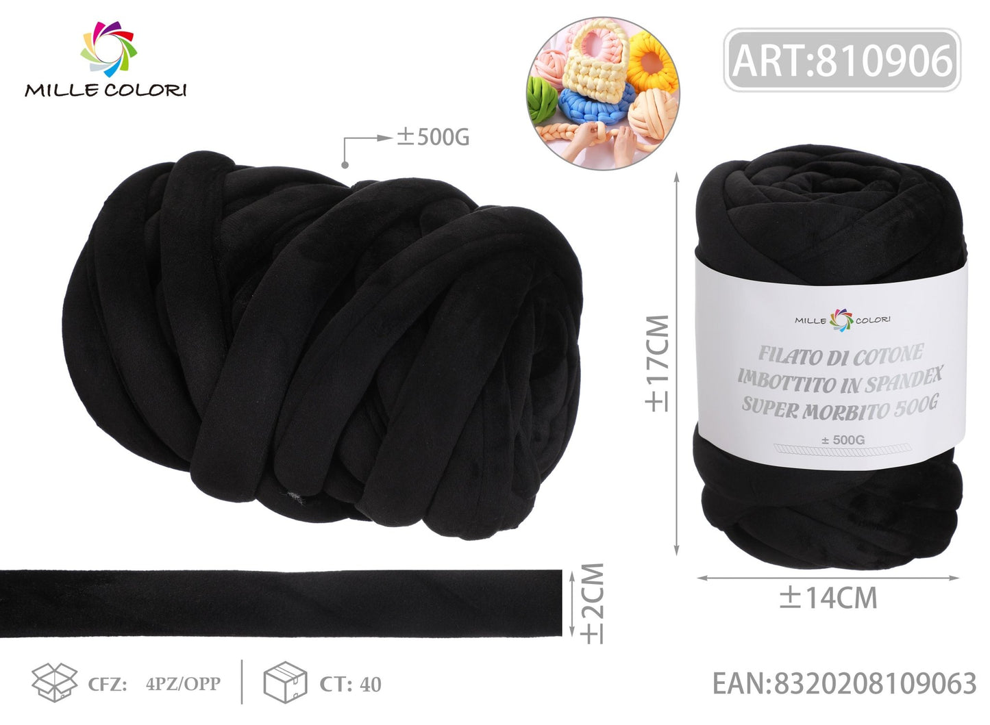 Filato Marshmellow Velluto 500g Nero Mille Colori per borse handmade