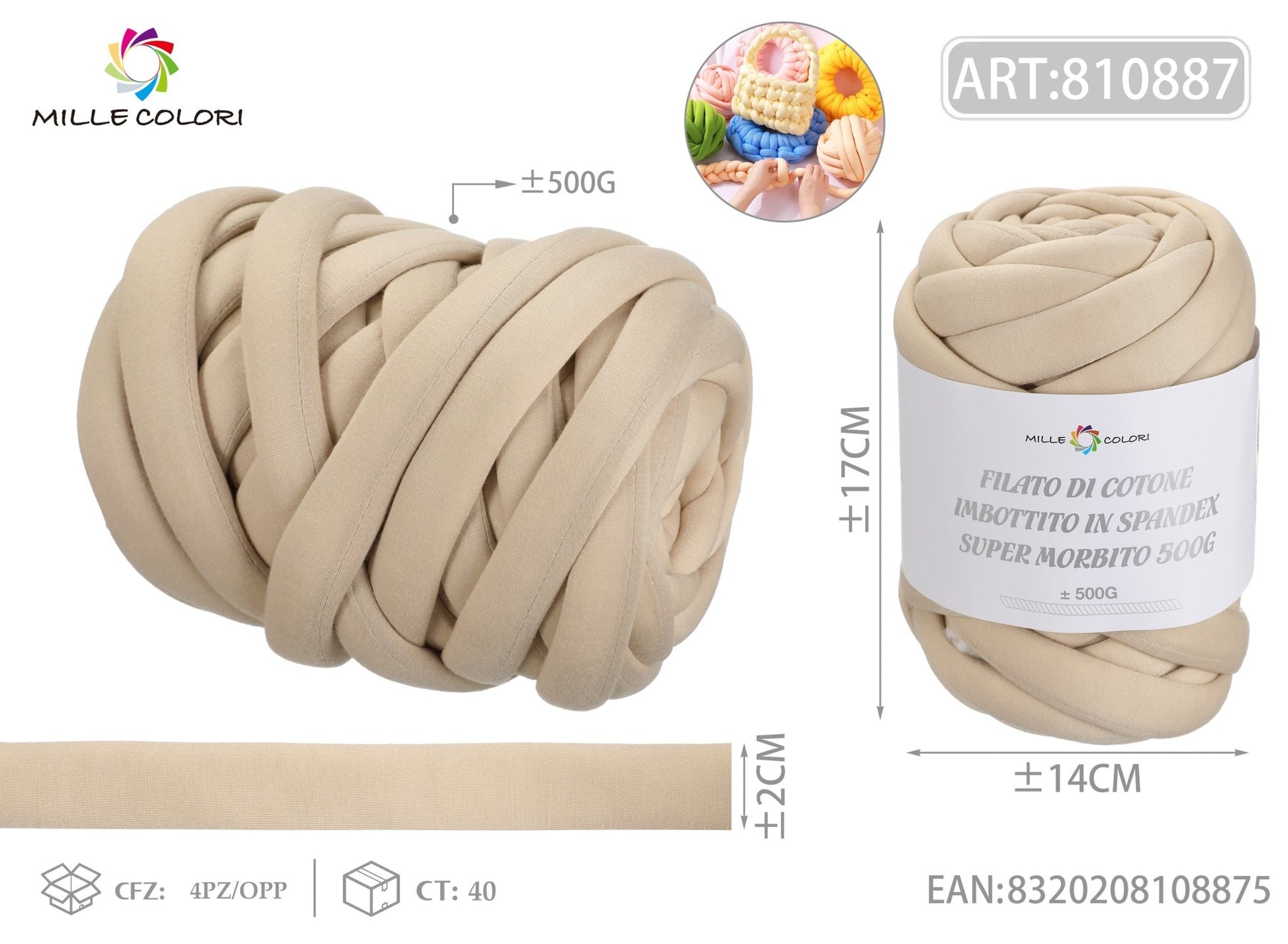 Filato Marshmellow 500g Beige Sabbia Mille Colori per borse handmade