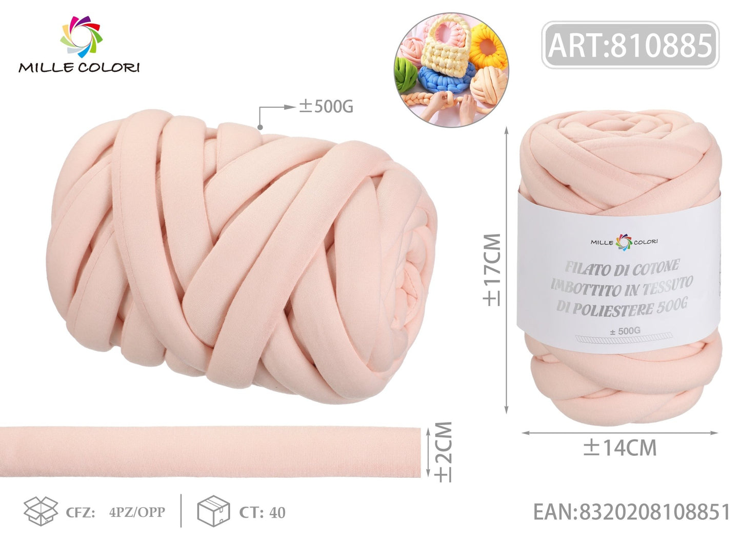 Filato Marshmellow 500g Rosa Cipria Mille Colori per borse handmade
