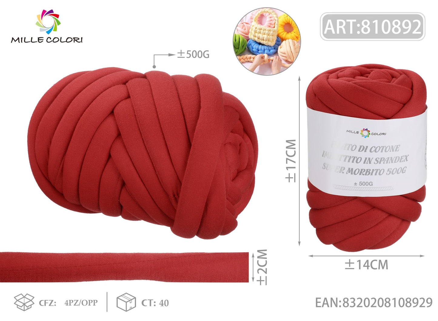Filato Marshmellow 500g Rosso Mille Colori per borse handmade