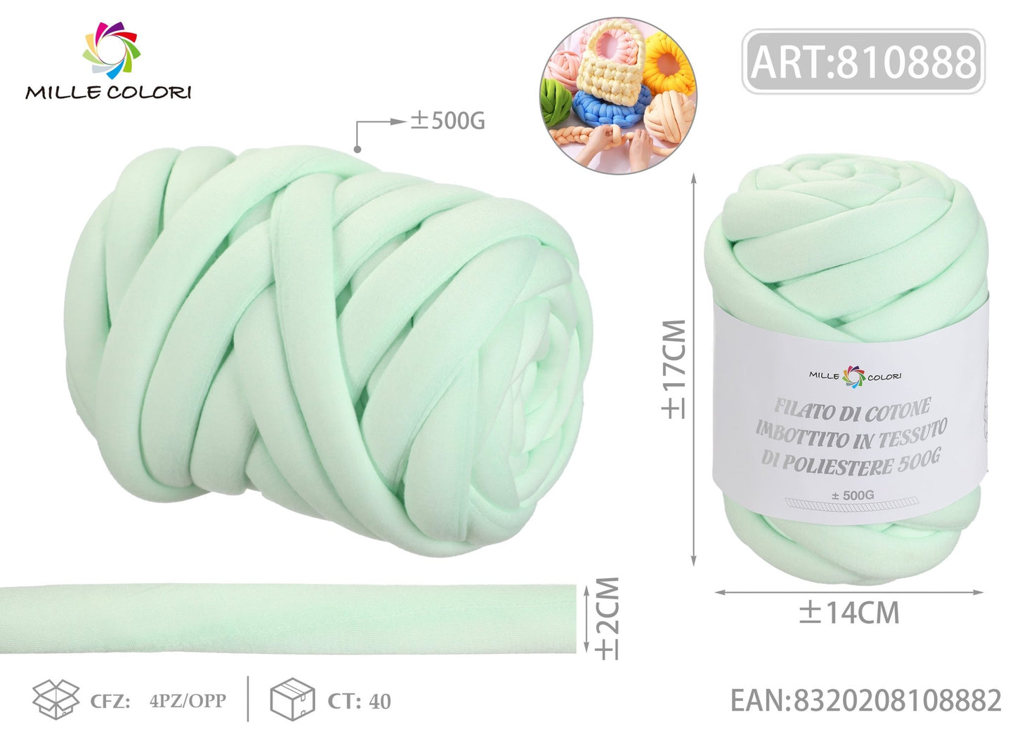 Filato Marshmellow poliestere 500g Malva Mille Colori per borse handmade