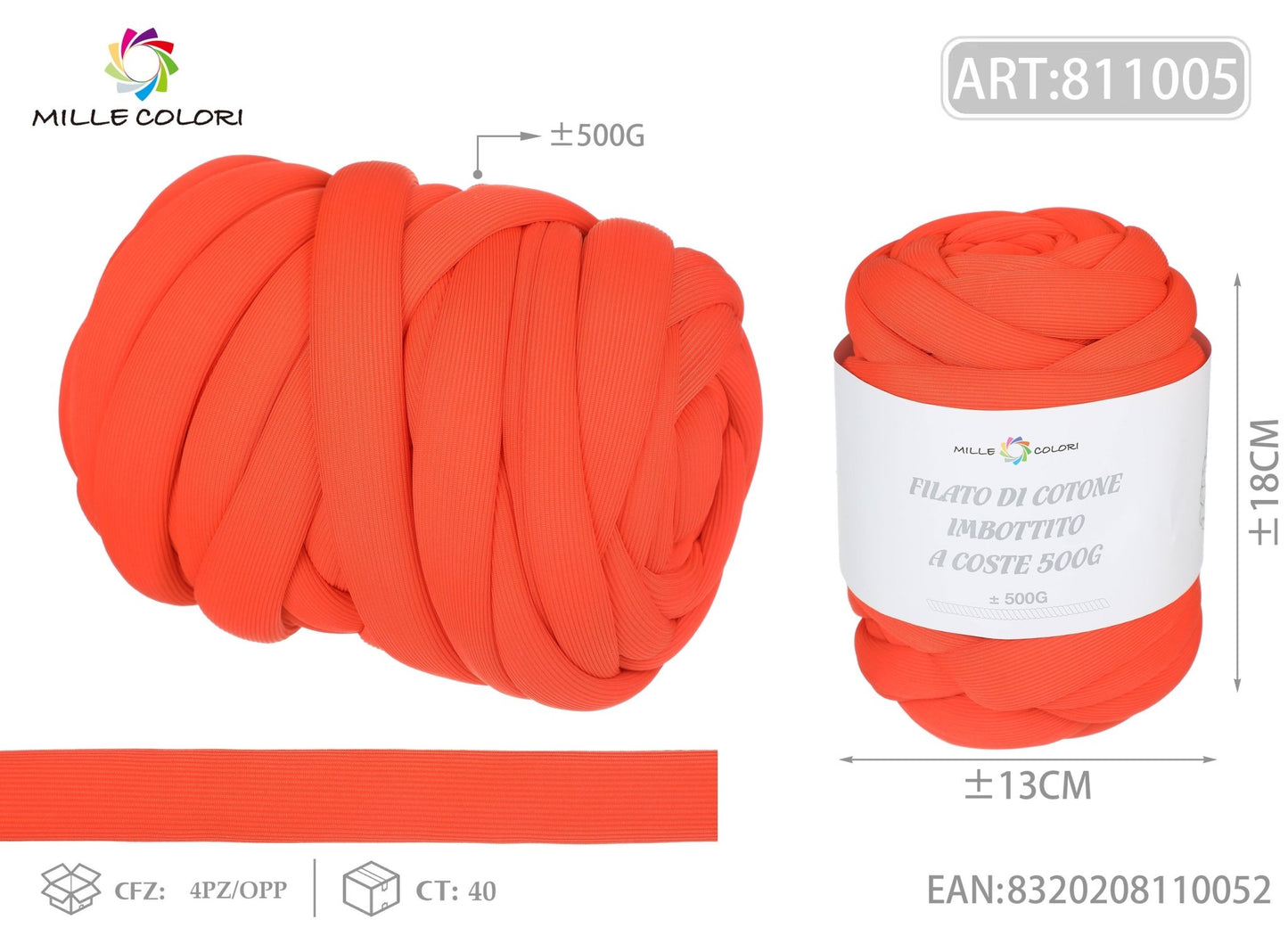 Filato Marshmallow a Coste 500g Arancione Rosso per Borse – Mille Colori - WE MAKE DIY - MILLE COLORI