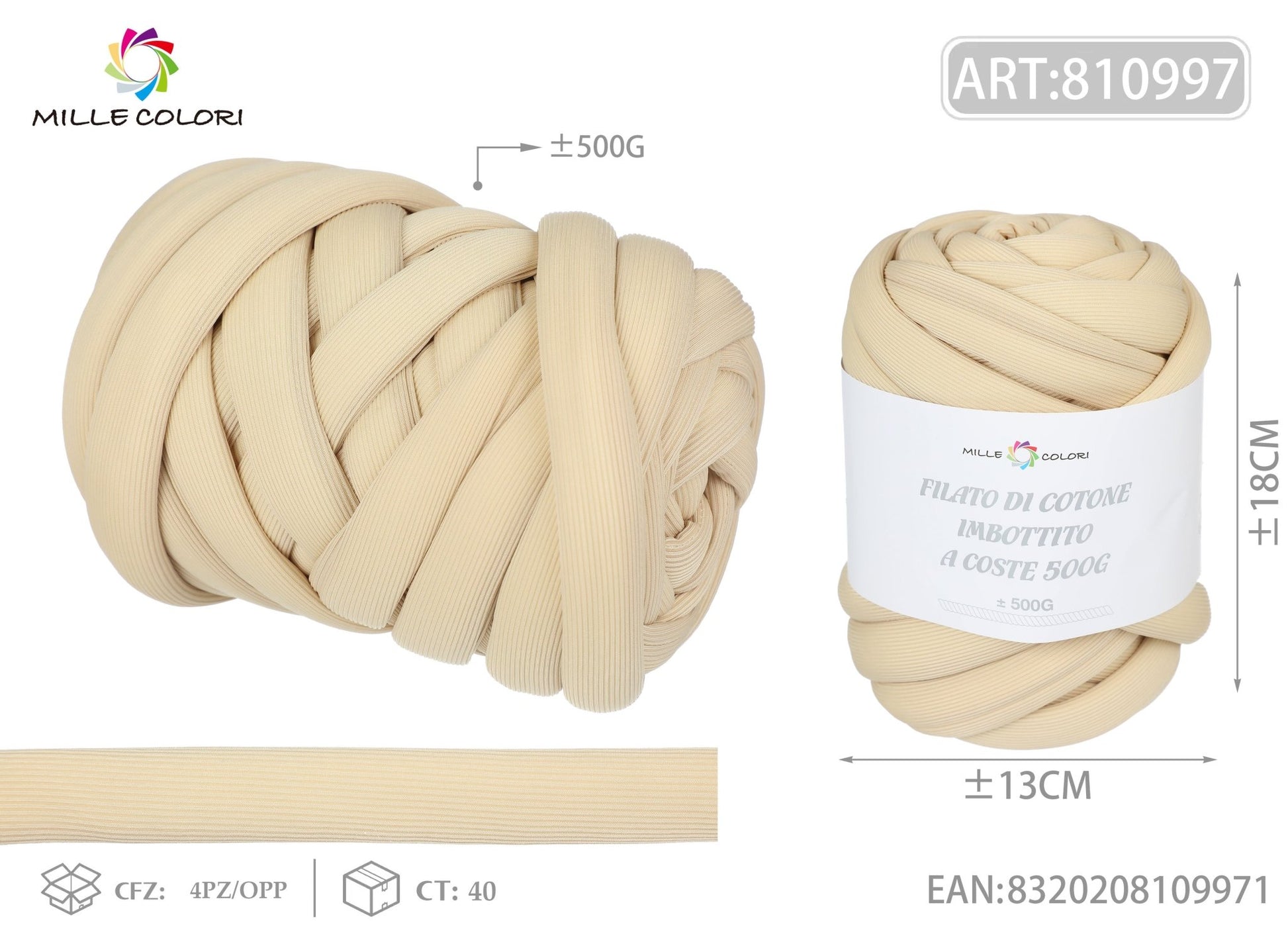 Filato Marshmallow a Coste 500g Beige per Borse Fai - da - Te – Mille Colori - WE MAKE DIY - MILLE COLORI