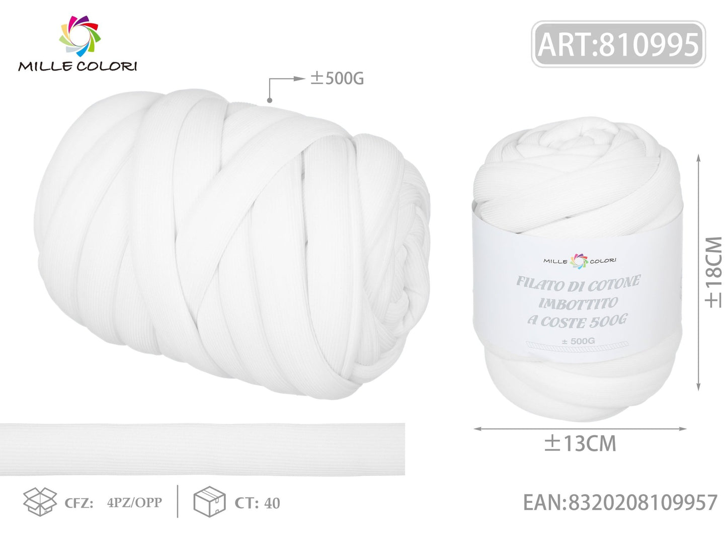 Filato Marshmallow a Coste 500g Bianco per Borse Fai - da - Te – Mille Colori - WE MAKE DIY - MILLE COLORI