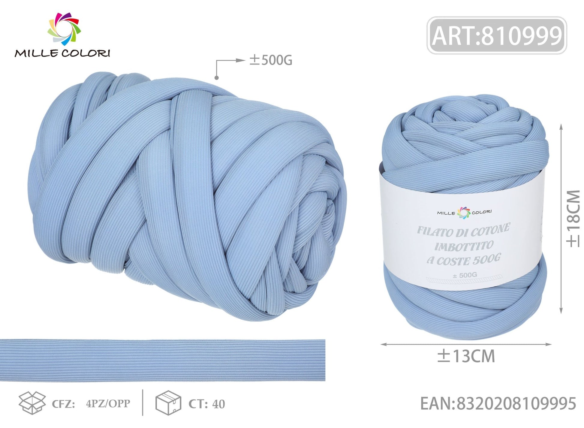 Filato Marshmallow a Coste 500g Blu Jeans per Borse – Mille Colori - WE MAKE DIY - MILLE COLORI