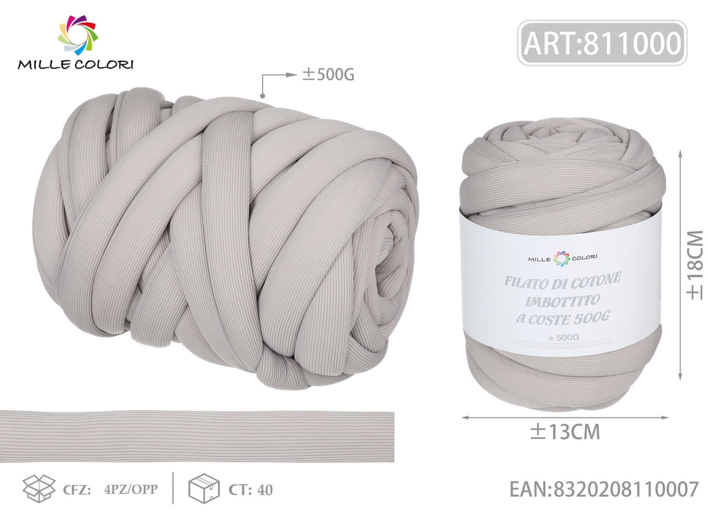 Filato Marshmallow a Coste 500g Grigio per Borse – Mille Colori - WE MAKE DIY - MILLE COLORI