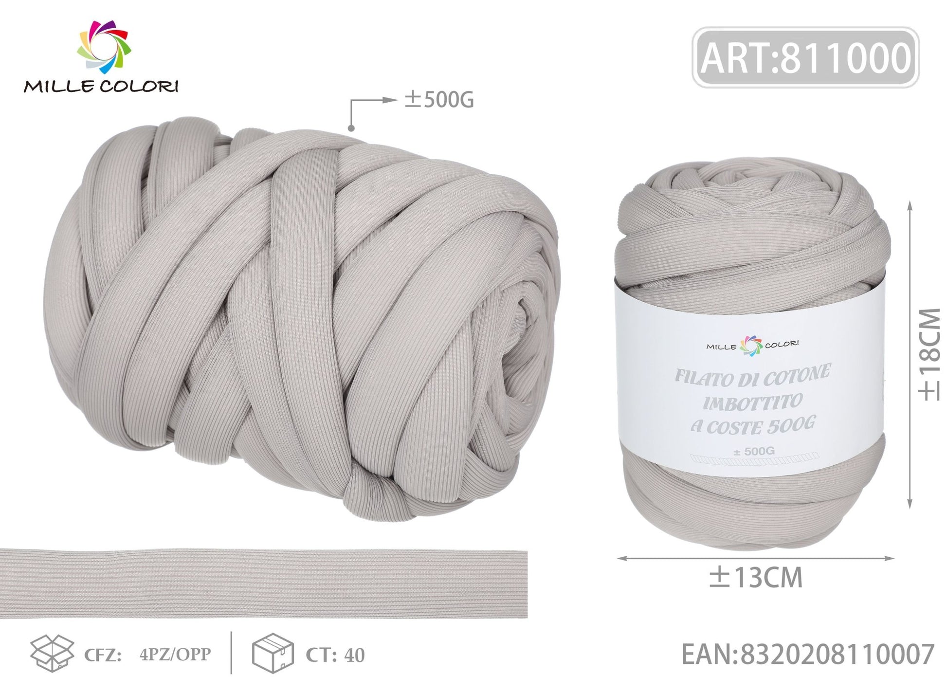 Filato Marshmallow a Coste 500g Grigio per Borse – Mille Colori - WE MAKE DIY - MILLE COLORI