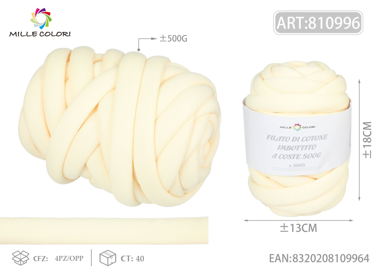 Filato Marshmallow a Coste 500g Panna per Borse – Mille Colori - WE MAKE DIY - MILLE COLORI