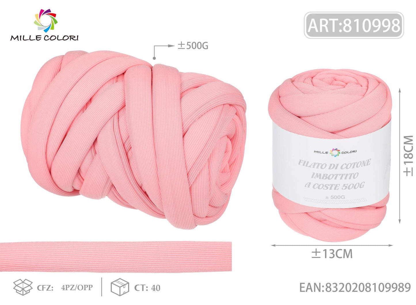 Filato Marshmallow a Coste 500g Rosa per Borse – Mille Colori - WE MAKE DIY - MILLE COLORI