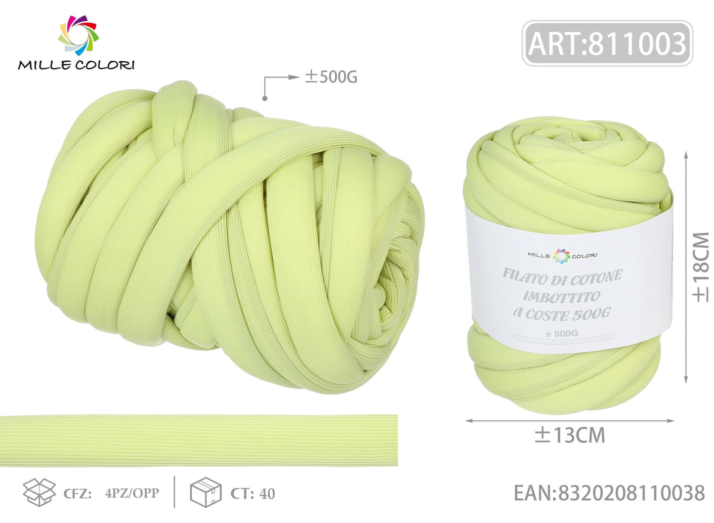 Filato Marshmallow a Coste 500g Verde Oliva per Borse – Mille Colori - WE MAKE DIY - MILLE COLORI