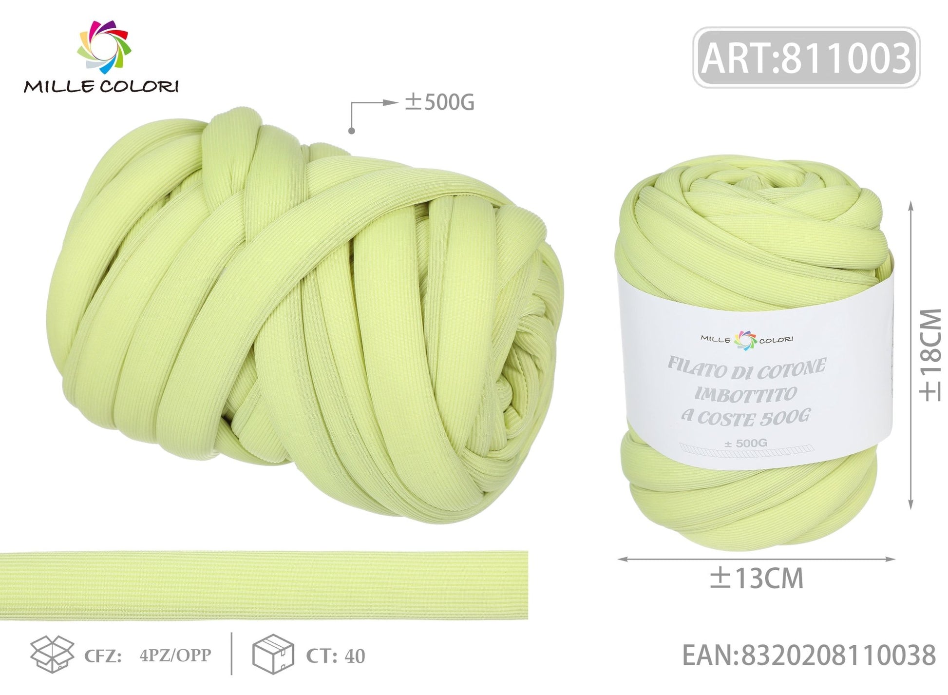 Filato Marshmallow a Coste 500g Verde Oliva per Borse – Mille Colori - WE MAKE DIY - MILLE COLORI