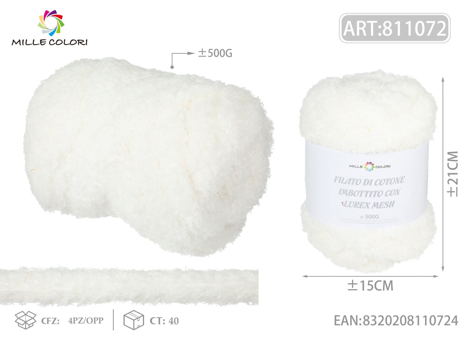 FILATO MARSHMALLOW COTONE IMBOTTITO CON EFFETTO TEDDY 500G BIANCO - MILLE COLORI - WE MAKE DIY - MILLE COLORI
