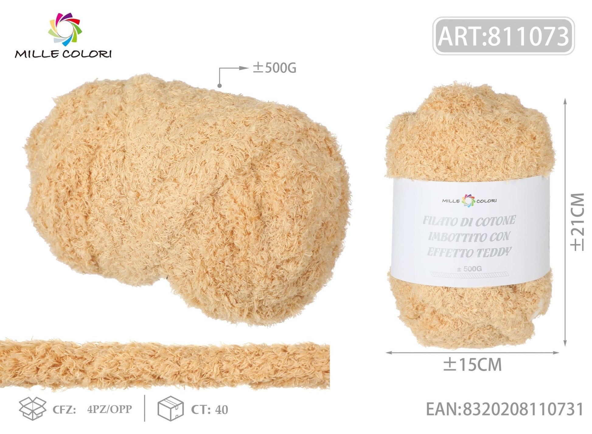 FILATO MARSHMALLOW COTONE IMBOTTITO CON EFFETTO TEDDY 500G CACHI - MILLE COLORI - WE MAKE DIY - MILLE COLORI